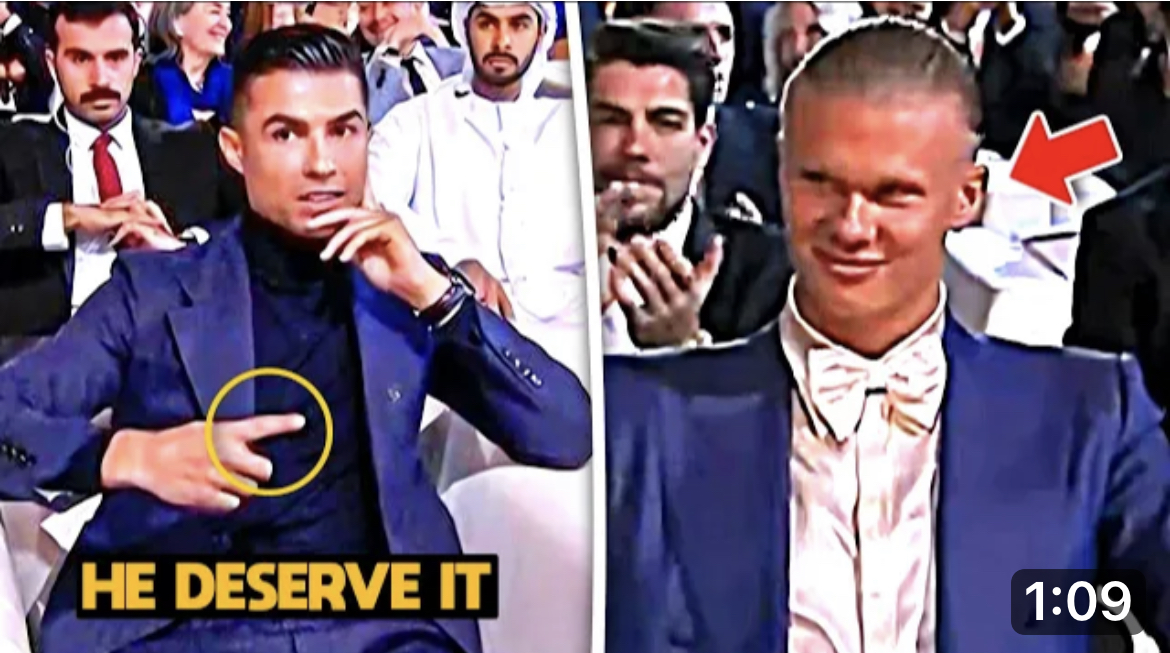 Cristiano Ronaldo pointed at Erling Haaland before the Best Men’s Player Award
